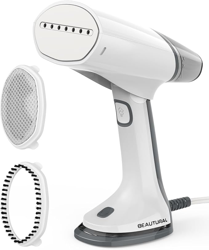 BEAUTURAL Travel Steamer for Clothes Portable Mini with Dual Voltage, Foldable Handheld Garment Fabric Wrinkle Remover, 100-220V Steam Iron for Worldwide Use Such as Europe, 1.6 Pounds