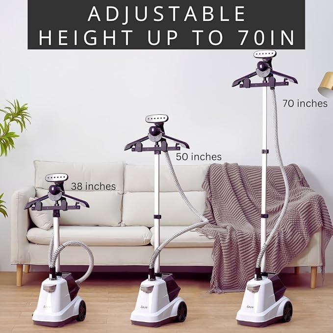 SALAV® Heavy Duty Smart Auto Shut-off Commercial Full-Size Garment Steamer, Beeping Alert when Water Runs out, Foot Pedal Control, XL 3L (101.5 oz) Tank, 1800 watts, 90+min of Continuous Steam, White