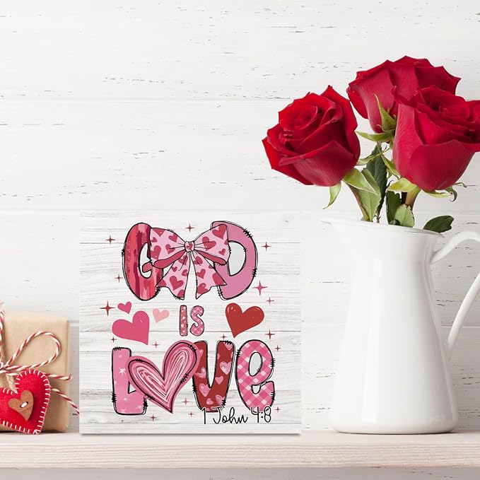 Christian Valentines Day Decorations for Home Scripture Desk Decor God Is Love Decorations for Kitchen Table Valentine’S Day Gifts for Boyfriend Girlfriend 5 X 5 Inchs