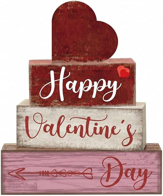 4 Pcs Happy Valentine's Day Sign Tiered Tray Decor Valentines Sign Tabletop Decor Decorations for Home Office Desk Table Art Desk Accessories