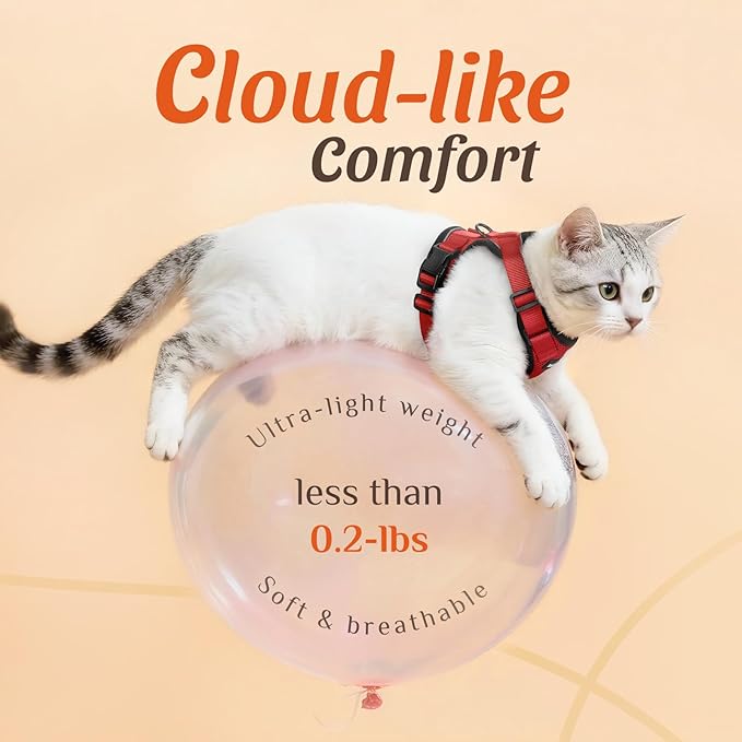 Dooradar Cat Harness and Leash Set, Escape Proof Safe Adjustable Kitten Vest Harnesses for Walking, Easy Control Soft Breathable Mesh Jacket with Reflective Strips for Cats, Red, XS