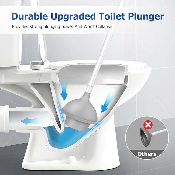 Toilet Brush and Plunger Set, 2 Packs Toilet Plungers for Bathroom Heavy Duty Toilet Bowl Brush and Holder Hidden Toilet Plunger and Brush Set for Deeply Cleaning (White)