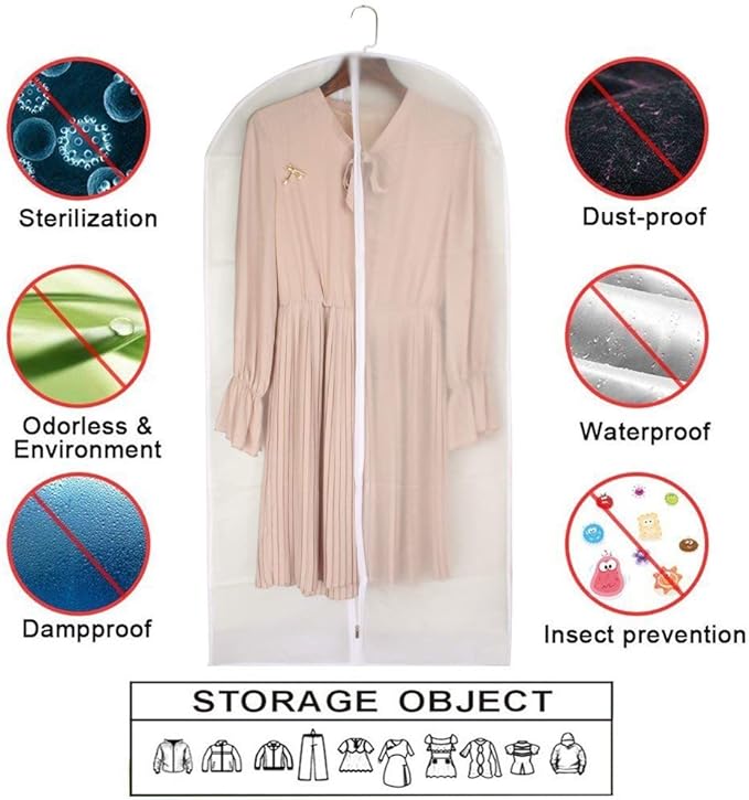 Garment Bags for Hanging Clothes 24'' x 48'' Long Suit Dust Hanging Garment Bag White Breathable Suit Covers for Closet Full Zipper Dust Cover for Dance Dress Clothes Pack of 6