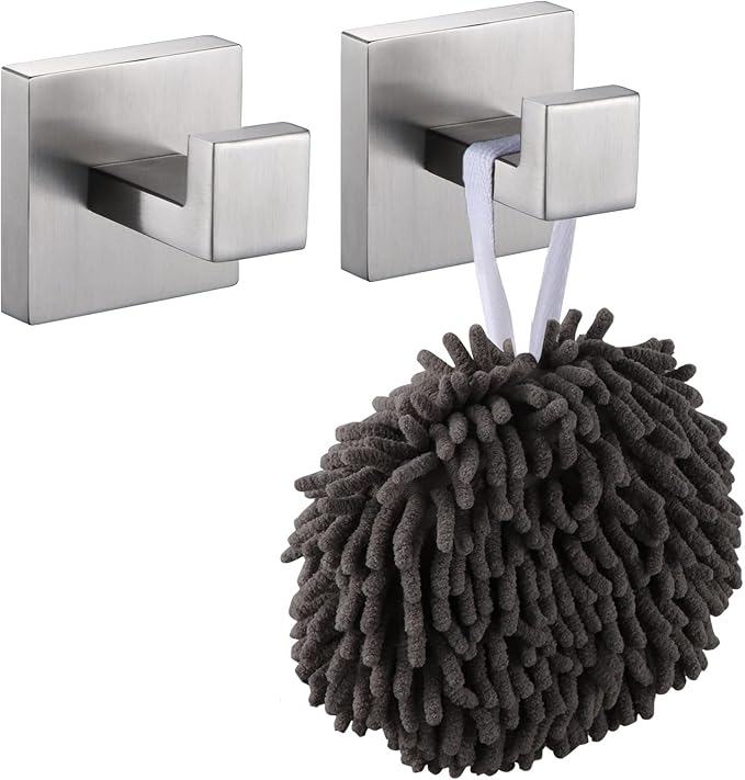 KOKOSIRI Bath Towel Hook Wall Mount Square Robe Hook Coat Hook, Bathroom Kitchen Garage Heavy Duty Wall Mounted, SUS 304 Stainless Steel, Brushed Nickel, B1010BR-P2