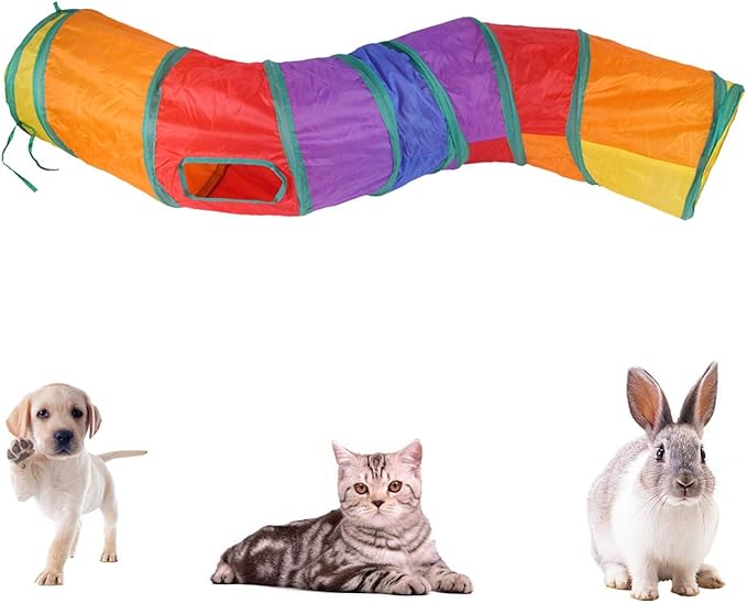 Cat Tunnel for Indoor Cats Interactive, Rabbit Tunnel Toys, Pet Toys Play Tunnels for Cats Kittens Rabbits Puppies Crinkle Pop Up Rainbow 47" Shape S