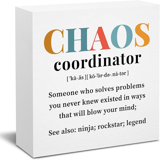 Chaos Coordinator Gifts Office Decor Wooden Box Sign, Administrative Professional Day Gifts Thank You Gifts for Boss Coworker Teacher Nurse Decorative Office Desk Accessories Table Shelf Plaque Sign