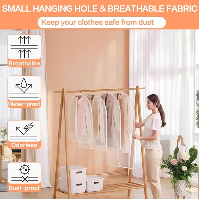 Clear Garment Bags Clothes Covers for Closet Storage (set of 12) Closet Cover for Open Closet Hanging Clothes Travel Bag Clothes Bags with Zipper Gown Garment Bag for Long Dresses