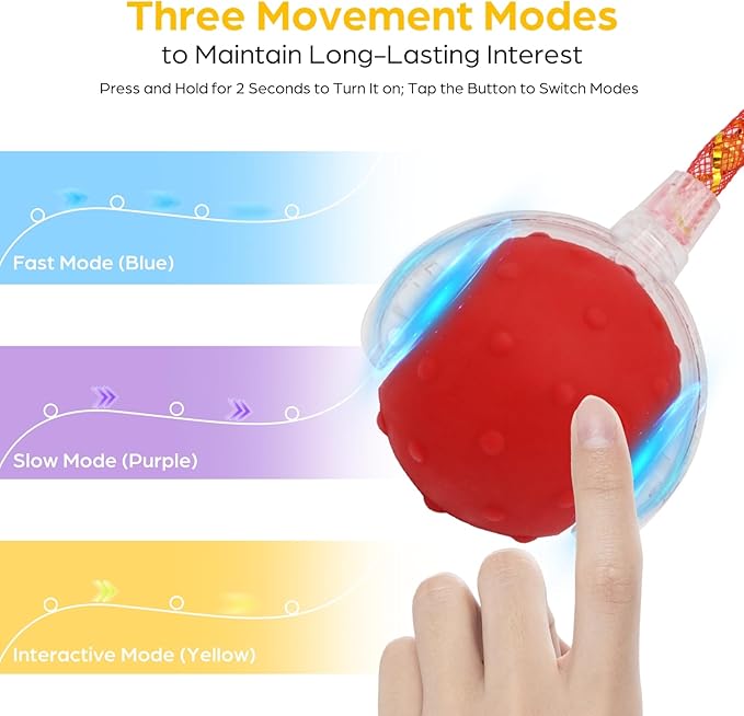 Interactive Cat Toys, Automatic Moving Cats Toy with Elastic Mesh Bell Tail, Rechargeable Cat Ball for Bored Indoor Adult Cats, Energetic-cat (Red)