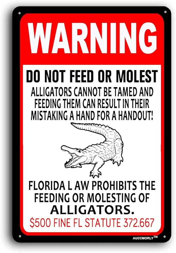 Aluminum Funny Alligator Decor, Warning Beware of Crocodile Sign, Retro Metal Bar Pub Poster, Funny Garage Signs for Men 12"x16"