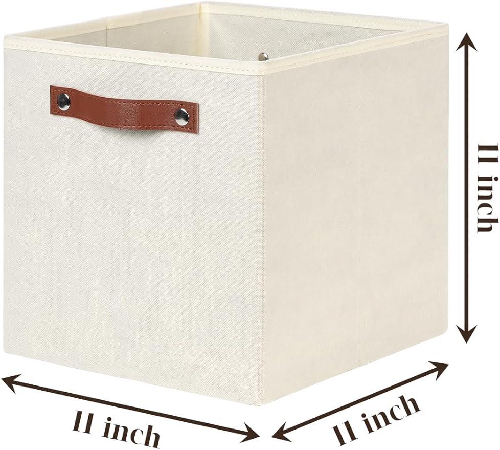 Temary 11x11 Storage Cubes Fabric Cube Storage Bins with Handles Clothes Storage Boxes Baskets for Organizing Home, Shelf, Closet (Beige, 11 x 11 x 11)