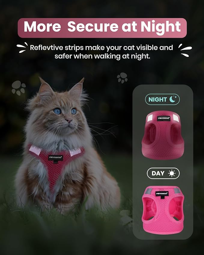 FAYOGOO Cat Harness and Leash Set | Upgrade Step-in Escape Proof Harness | Lightweight Soft Vest, No-Choke Design for Walking, Travel, Camping (Pink)