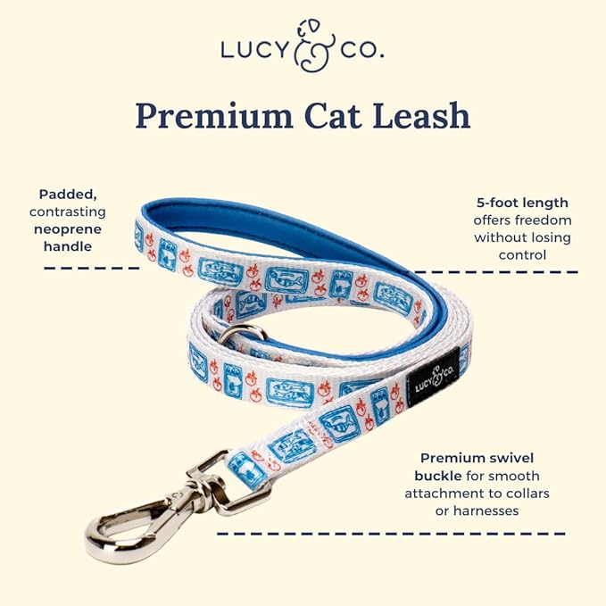 Lucy & Co. Tinned Fish Step-in Cat Harness & Leash Bundle – Reflective, Breathable & Adjustable Harness for Cats, Kittens & Small Dogs, Lightweight & Secure and Dual Leash Clips – Large