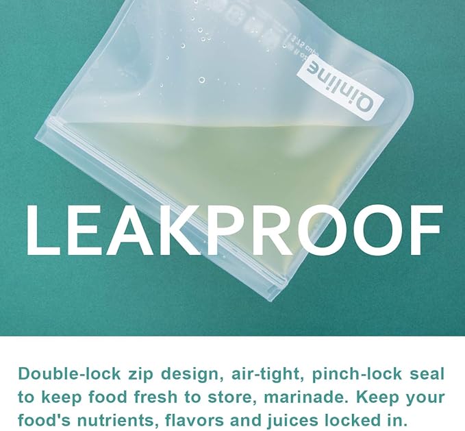 Reusable Food Storage Bags - 24 Pack Dishwasher Safe Freezer Bags, BPA Free Reusable Bags PEVA material, Leakproof Reusable Lunch Bag for Salad Fruit Travel - 8 Gallon 8 Sandwich 8 Snack Bags