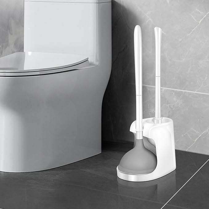 Toilet Brush and Plunger Set, 2 Packs Toilet Plungers for Bathroom Heavy Duty Toilet Bowl Brush and Holder Hidden Toilet Plunger and Brush Set for Deeply Cleaning (White)
