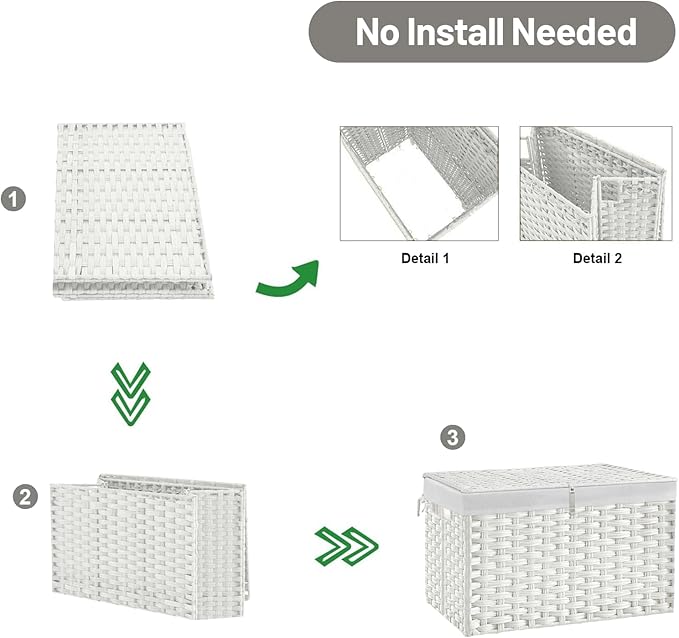 180L Wicker Storage Basket with Lid, Handwoven Rattan Large Shelf Basket with Removable Liner, 47.6 Gallon Wicker Basket for Blanket, Storage Trunk with Handle for Closet, Bedroom, Livingroom, White