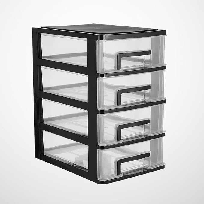 Four Stackable Storage Cabinet Drawers Portable Multifunctional Organizer Box Storage Case Desktop Home Office Dorm Transparent