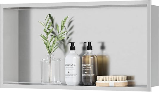 Neodrain Recessed Shower Niche Shelf Stainless Bathroom Cabinet Shelf, Inner Size 24" X 12" X 4", Brushed Nickel Wall Niche Bathroom Cubby Storage