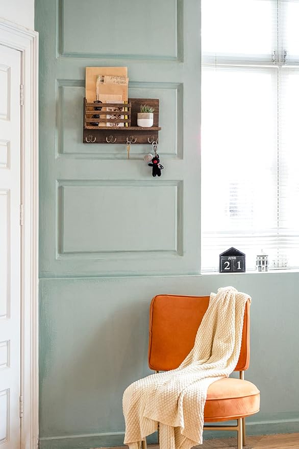 Dahey Wall Mounted Mail Holder Wooden Key Holder Rack Mail Sorter Organizer with 4 Double Key Hooks and A Floating Shelf Rustic Home Decor for Entryway or Mudroom,15.7" W x9.3 Hx3.2 D, Brown