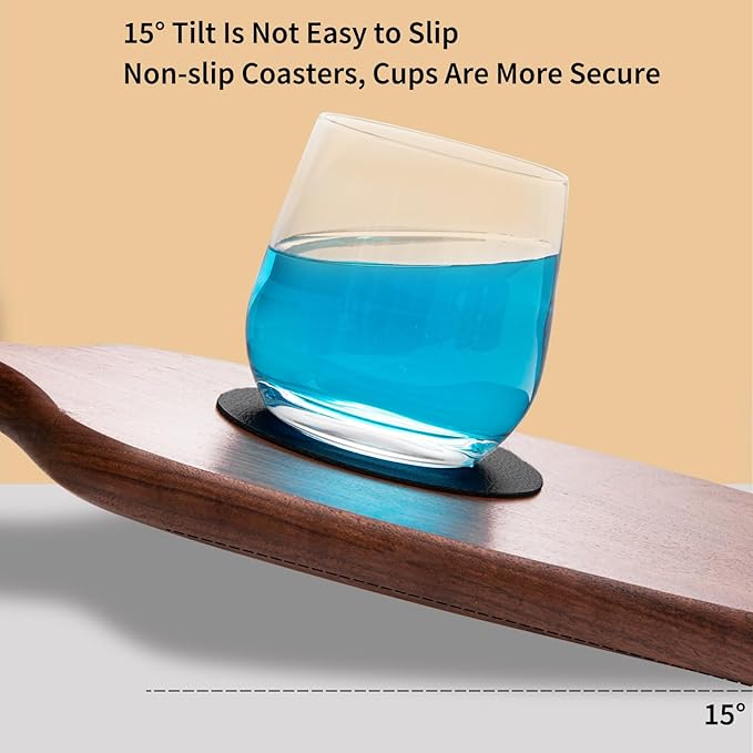 Drink Coasters With Holder - Faux Leather Set of 12, Dual Sided for Coffee Tabletop Protection, Non-Slip Washable Cups (Black)