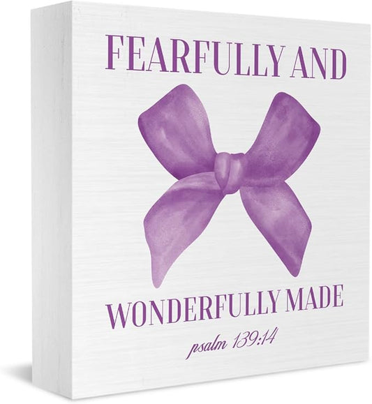 Purple Bible Bow Room Bedroom Bathroom,Purple Decor,Inspirational Bible Verses Decorations Butterfly Decorations for Teen Girls Gifts Wooden Box 5 x 5 Inch