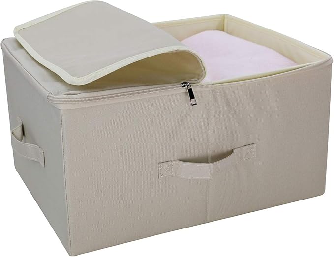 17.6"x 13.6"x 9.7",Dust-proof Closet Clothes Storage Boxes with Zip Lid, Breathable Fabric & Collapsible Design Organizer Bins for Clothing Toy Dolls Shoes Blankets, Light Gray, 2pcs
