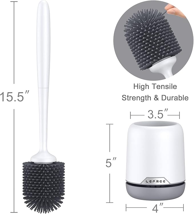 Lefree 2 Pack Silicone Toilet Bowl Brush and Holder Set with Ventilated Holder, Floor Standing & Wall Mounted Toilet Scrubber