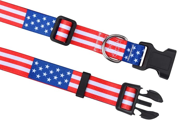 American Flag Dog Collar and Leash Set- Patriotic, US Flag Pattern, Star & Stripes, Fourth of July Dog Collar, Adjustable for Small Medium Large Dogs(Classic US Set,L)