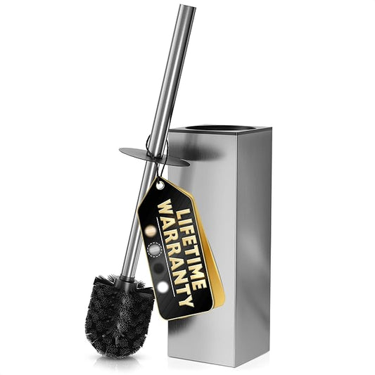 Silver Toilet Brush and Holder Set Stainless Steel – Square Design Toilet Bowl Brush and Holder, Rust, Corrosion & Scratch Resistant with Splash Protection, for Efficient Cleaning and Neat Storage