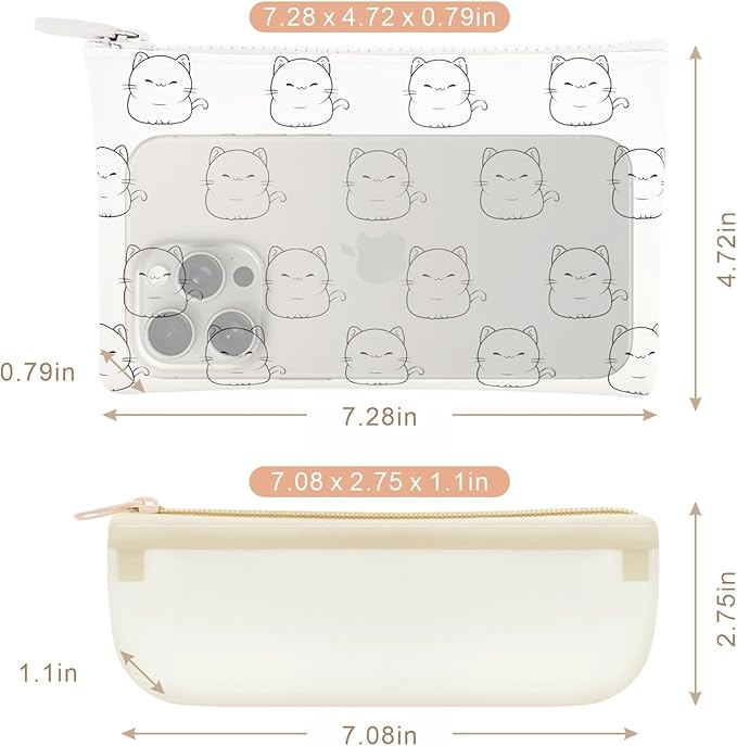 Manmihealth Cute Cat Silicone Makeup Bag, Cosmetic Bags for Women, Makeup Brushes Holder Travel, Portable Purse Pouch for Travel Essentials, Zipper Storage Organizer Bag, 2-Pack