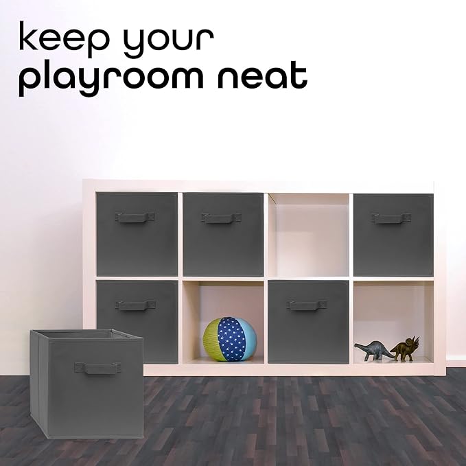 13 Inch Cube Storage Bins - 6 Pack - Large, Dual Handles, Foldable | 13x13 Fabric Bins for Organizing Closet, Clothes and Toys