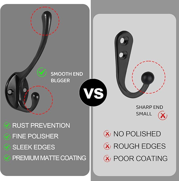 Wall Hooks for Hanging, 20-Pcs Heavy Duty Metal Coat Hooks, for Living Room, Bathroom, Kitchen, Bedroom for Coats, Towel, Hat, Key, Closet, Bag (Black)