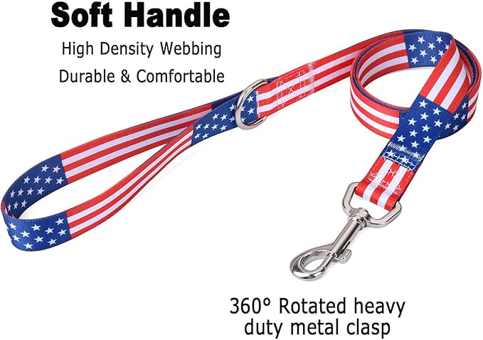 American Flag Dog Collar and Leash Set- Patriotic, US Flag Pattern, Star & Stripes, Fourth of July Dog Collar, Adjustable for Small Medium Large Dogs(Classic US Set,L)