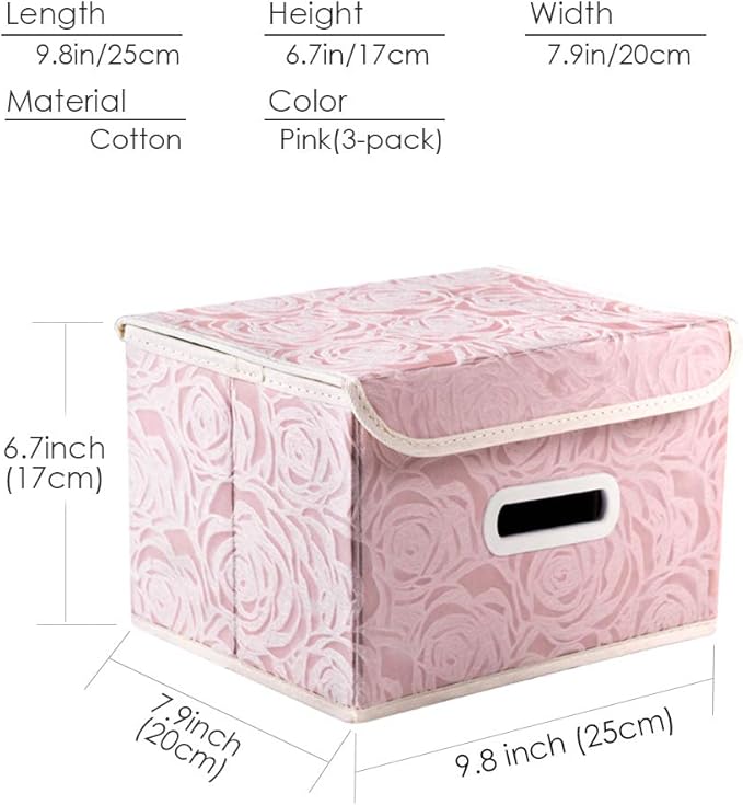 PRANDOM Collapsible Storage Boxes with Lids Fabric Decorative Storage Bins Cubes Organizer Containers Baskets with Cover Handles Divider for Bedroom Closet Living Room 9.8x7.9x6.7 Inch 3 Pack