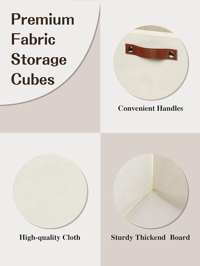 Temary Cube Storage Bins 4Pack Foldable Storage Baskets for Clothes Shelf Basket with Handles, Fabric Storage Boxes Organizer Bins for Home (Beige, 13x15x13 Inch)