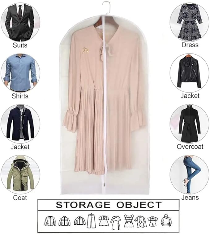 Garment Bags for Hanging Clothes (Set of 12) Travel Garment Bag with Zip Clothes Garmet Bag Shirt Suit Travel Bags for Men Closet Cover for Open Closet Storage (White 24'' x 48'')