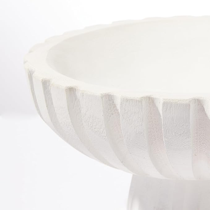 DN DECONATION White Wooden Decorative Bowl with Stand, 11.22" Wood Fruit Candy Key Holder Bowl for Centerpiece Home Room Decor Farmhouse Shelf Coffee Table Entryway