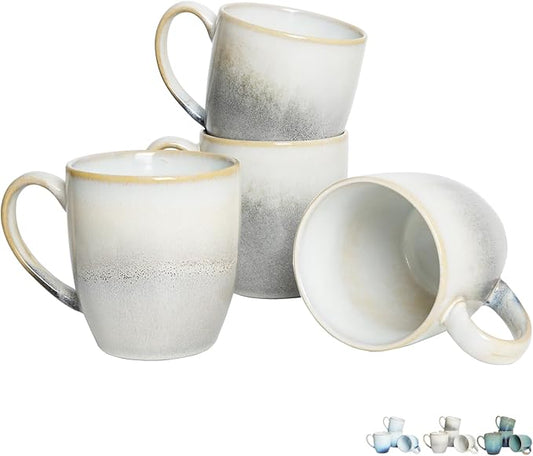 Bosmarlin Ceramic Coffee Mug Set of 4, 17 Oz, Coffee Cups with Big Handle, Microwave Safe, Unique Reactive Glaze (17 Oz, Grey White)
