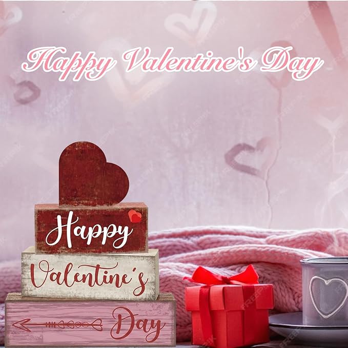 4 Pcs Happy Valentine's Day Sign Tiered Tray Decor Valentines Sign Tabletop Decor Decorations for Home Office Desk Table Art Desk Accessories