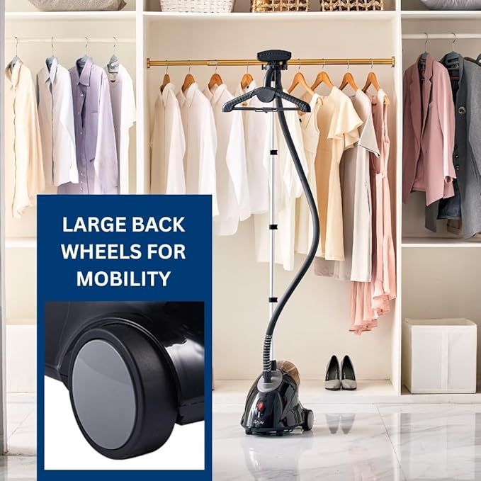 SALAV GS18-DJ Standing Garment Steamer with Smart Auto-Off, Wheels for Easy Movement, 1.8L Water Tank for 1hr Continuous Steaming, Adjustable Pole for Storage, with Descaler Packet, 1500 watts