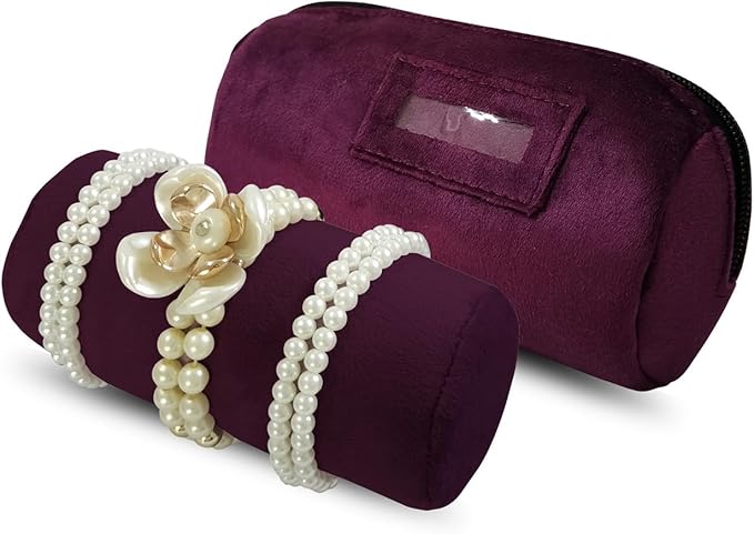 Velvet Bangle & Bracelet Organizers and Storage Small Jewelry Travel Organizer Roll, Compact Jewelry Case for Bangles, Bracelets, Watches(Dark Purple)