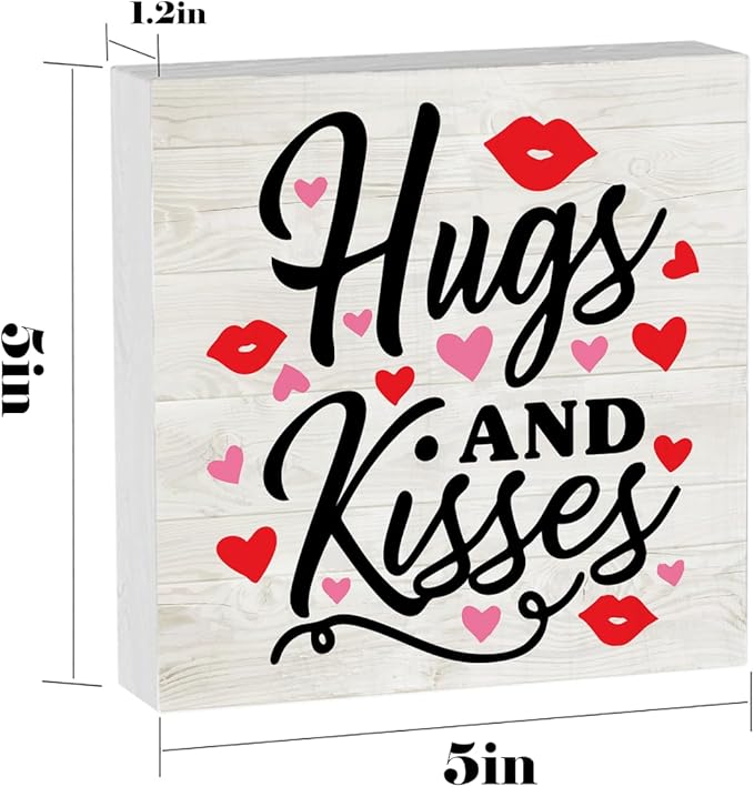 Hugs Kisses Valentines Day Decorations for Home Valentine Theme Decor Valentine Table Decorations Anniversary Wedding Valentine Gifts for Women Men 5 x 5 inches