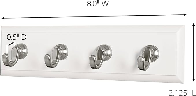 Command Key Rail, Holds up to 2 lb, 8-inch Rail with 4 Key Hooks and 6 Command Strips, Quartz, Removable Key Hooks for Entryway or Hallway, Hang Keys, Hats, Dog Leashes, and Accessories