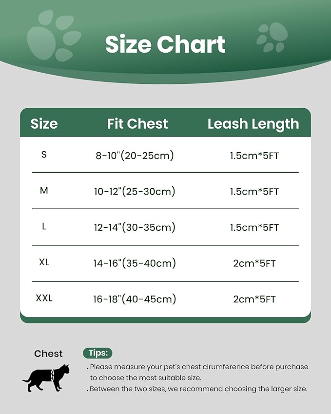 FAYOGOO Cat Harness, Escape Proof, Ultra-Light & Comfortable, Reflective Night Safety, Neon Green, Medium