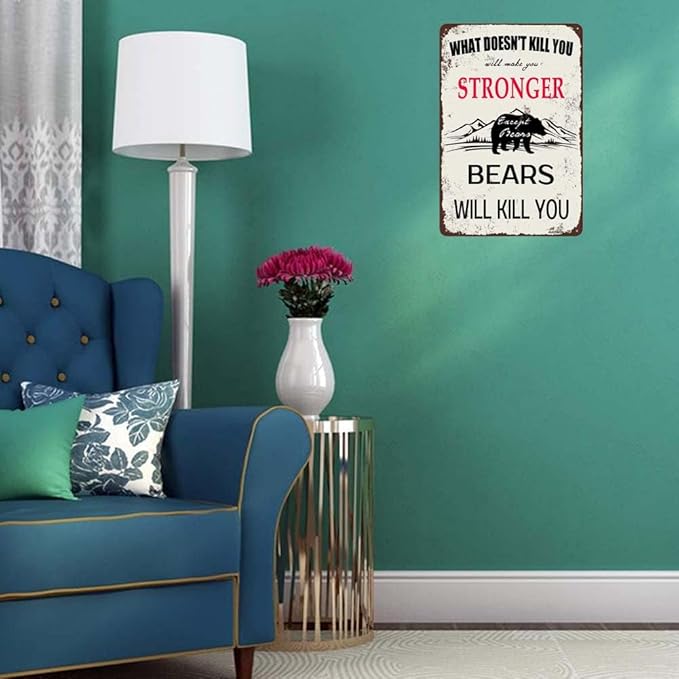 Aluminum Sign, Funny Bear Sign, Man Cave Decor, Vintage Metal Sign for Home Garage Room Bar Pub Club Cafe Decor 8"x12"