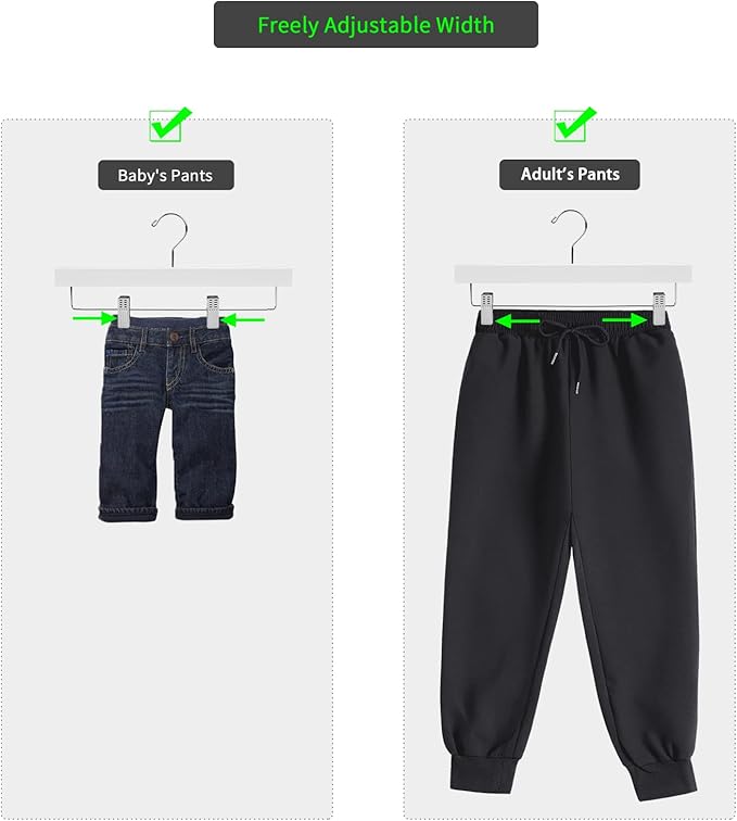 Nature Smile Wooden Pants Hangers Wood Bottom Jeans Skirt Hanger with Clips Anti Rust Hook Pack of 10 (White)