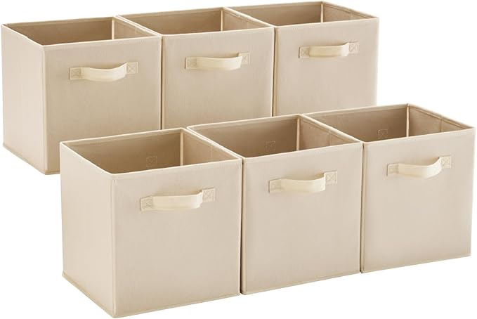 MAX Houser Fabric Cloth Storage Bins,Foldable Storage Cubes Organizer Baskets with Dual Handles for Home Bedroom Storage,Set of 6(Beige)