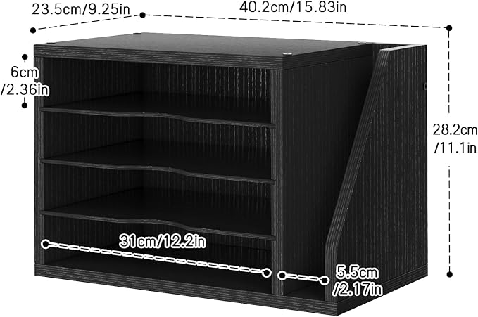 File Organizer Desktop, Wood Desk Organizer with 3 Adjustable Shelves, Mail Paper Sorter for Office, Home, File Holders for Envelopes, Mail Supplies or Magazines, Black