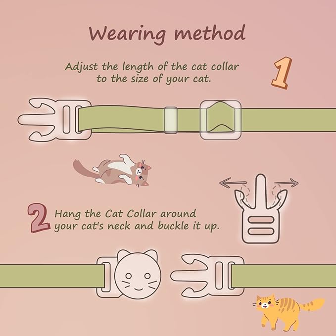 2 Pack Cotton Breakaway Cat Collar with Bell Green&Orange Daisy Pendant Cute Kitten Cat Collar Suitable for Girls and Boys