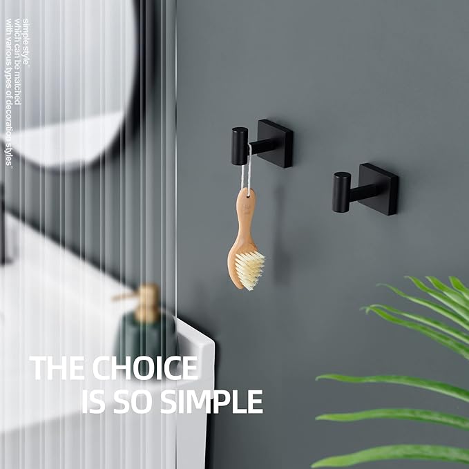 KOKOSIRI Robe Hook Bathroom Towel Coat Hooks Matte Black for Bath Kitchen Wall 2 Pack Stainless Steel B1013BK-P2