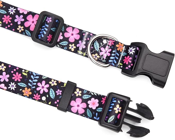 Dog Collar and Leash Set with Bohemia Floral Tribal Geometric Patterns - Soft Ethnic Style Collar Adjustable for Small Medium Large Dogs(Floral Set,S)